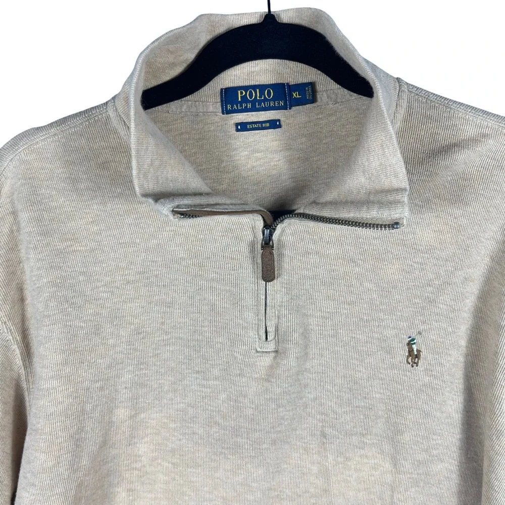 Polo Ralph Lauren Quarter Zip Mens XL Tan Estate Rib Cotton Pullover Sweater